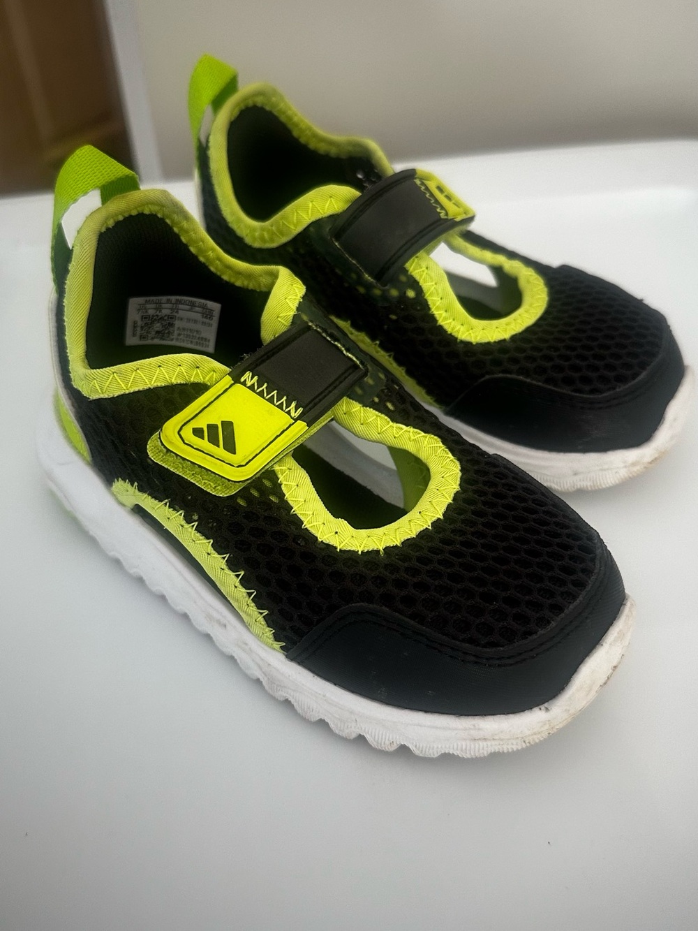 adidas Kids Black and Neon Yellow Mesh Water Shoes